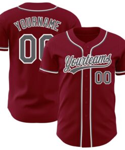 Custom Crimson Steel Gray-White Authentic Baseball Jersey