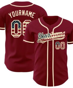 Custom Crimson Vintage USA Flag-Cream Authentic Baseball Jersey
