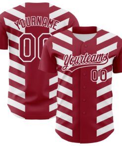Custom Crimson White 3D Pattern Design Side Stripes Authentic Baseball Jersey