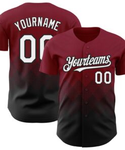 Custom Crimson White-Black 3D Pattern Design Gradient Square Shapes Authentic Baseball Jersey