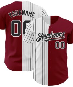 Custom Crimson White-Black Pinstripe Authentic Split Fashion Baseball Jersey