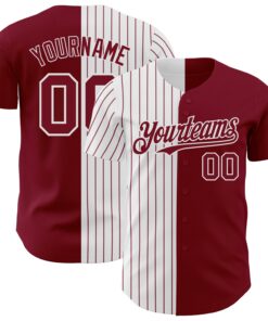 Custom Crimson White-Crimson Pinstripe Authentic Split Fashion Baseball Jersey