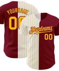 Custom Crimson White-Gold Pinstripe Authentic Split Fashion Baseball Jersey