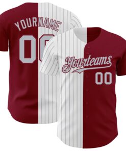 Custom Crimson White-Gray Pinstripe Authentic Split Fashion Baseball Jersey