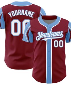 Custom Crimson White-Light Blue 3 Colors Arm Shapes Authentic Baseball Jersey