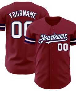 Custom Crimson White-Navy Authentic Baseball Jersey