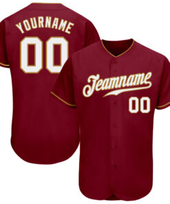 Custom Crimson White-Old Gold Authentic Baseball Jersey