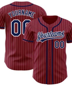 Custom Crimson White Pinstripe Navy Authentic Baseball Jersey