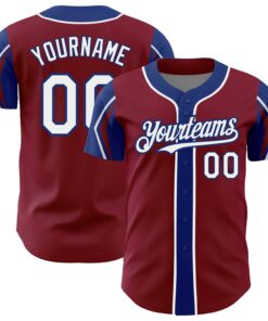 Custom Crimson White-Royal 3 Colors Arm Shapes Authentic Baseball Jersey
