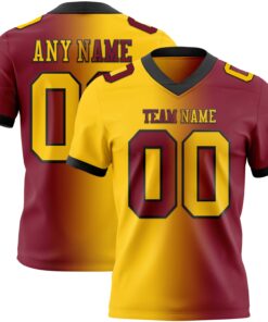 Custom Crimson Yellow-Black Mesh Authentic Gradient Fashion Football Jersey