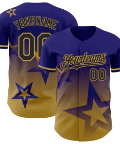 Custom Dark Purple Black-Old Gold 3D Pattern Design Gradient Style Twinkle Star Authentic Baseball Jersey