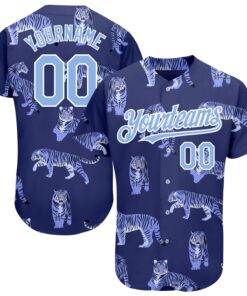 Custom Dark Purple Light Blue-White 3D Pattern Design Tiger Authentic Baseball Jersey