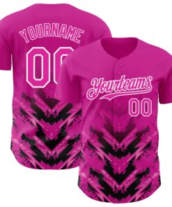 Custom Deep Pink Black-White 3D Pattern Design Abstract Arrow Authentic Baseball Jersey
