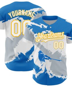 Custom Electric Blue Gold-Silver 3D Nicaragua Nicaraguan Flag Authentic Baseball Jersey