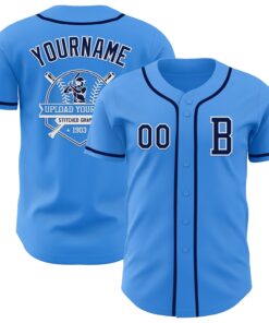 Custom Electric Blue Navy-White Authentic Baseball Jersey