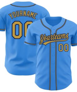 Custom Electric Blue Old Gold-Navy Authentic Baseball Jersey