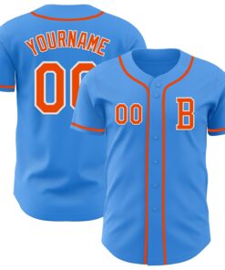 Custom Electric Blue Orange-White Authentic Baseball Jersey
