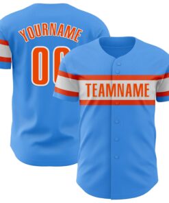 Custom Electric Blue Orange-White Authentic Baseball Jersey