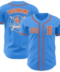 Custom Electric Blue Orange-White Authentic Baseball Jersey