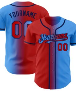 Custom Electric Blue Red-Navy Authentic Gradient Fashion Baseball Jersey
