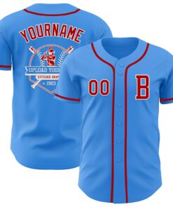 Custom Electric Blue Red-White Authentic Baseball Jersey