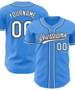 Custom Electric Blue White-Black Authentic Baseball Jersey