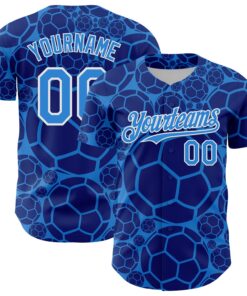 Custom Electric Blue White Comic Doodle Ballgame 3D Pattern Design Authentic Baseball Jersey