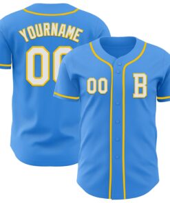Custom Electric Blue White-Yellow Authentic Baseball Jersey