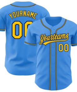 Custom Electric Blue Yellow-Navy Authentic Baseball Jersey