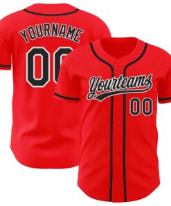 Custom Fire Red Black-White Authentic Baseball Jersey