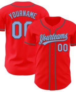 Custom Fire Red Light Blue-Steel Gray Authentic Baseball Jersey