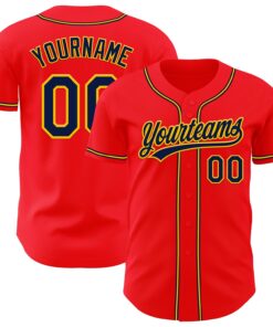 Custom Fire Red Navy-Yellow Authentic Baseball Jersey