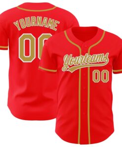 Custom Fire Red Old Gold-White Authentic Baseball Jersey
