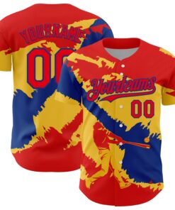 Custom Fire Red Royal-Yellow 3D Colombia Colombian Flag Authentic Baseball Jersey