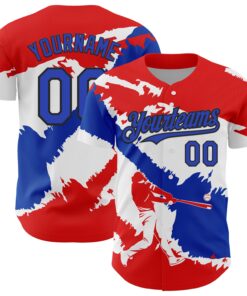 Custom Fire Red Thunder Blue-Black 3D Paraguay Paraguayan Flag Authentic Baseball Jersey