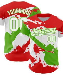 Custom Fire Red White-Aurora Green 3D Peru Peruvian Flag Authentic Baseball Jersey