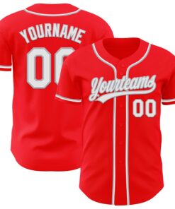 Custom Fire Red White-Gray Authentic Baseball Jersey