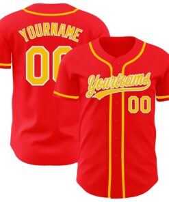 Custom Fire Red Yellow-White Authentic Baseball Jersey