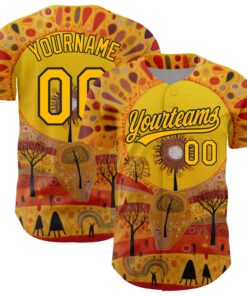 Custom Gold Black 3D Pattern Design Abstract Painting Authentic Baseball Jersey