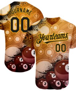 Custom Gold Black 3D Pattern Design Billiards Authentic Baseball Jersey