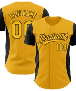 Custom Gold Black 3D Pattern Design Side Stripes Authentic Baseball Jersey