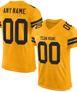 Custom Gold Black Mesh Authentic Football Jersey