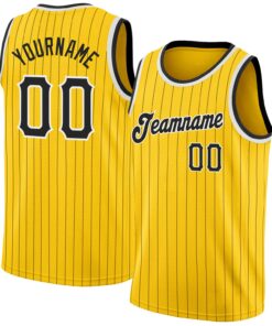 Custom Gold Black Pinstripe Black-White Authentic Basketball Jersey