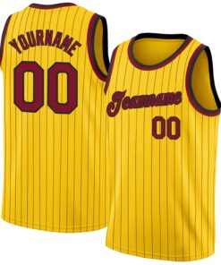 Custom Gold Black Pinstripe Maroon-Black Authentic Basketball Jersey