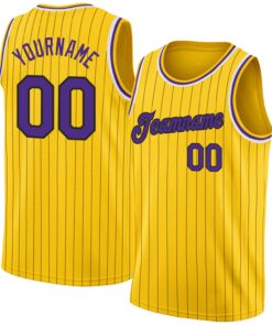 Custom Gold Black Pinstripe Purple-White Authentic Basketball Jersey