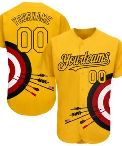 Custom Gold Black-Red 3D Pattern Design Dart Board Target Authentic Baseball Jersey