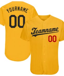 Custom Gold Black-Red Authentic Baseball Jersey