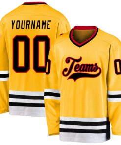 Custom Gold Black-Red Hockey Jersey