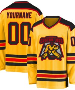 Custom Gold Black-Red Hockey Jersey