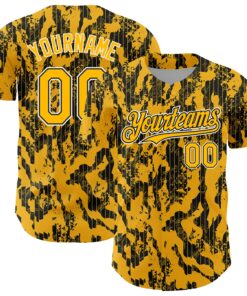 Custom Gold Black-White 3D Pattern Design Abstract Fluid Authentic Baseball Jersey